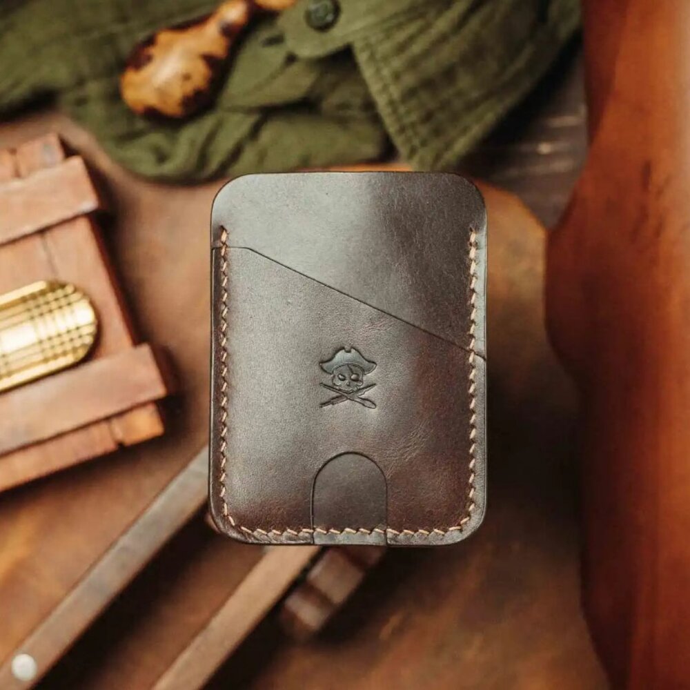 Minimalist Leather Wallet - Boatswain v4 Slim Card Holder, Chocolate (Ponte Wax)